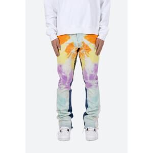 MNML Men’s Slim Flare Light Wash Denim Jeans Tie Dye Deconstructed Hem Size 30